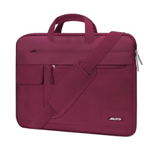 MOSISO Laptop Shoulder Bag Compatible with MacBook Air/Pro, 13-13.3 inch Notebook, Polyester Flapover Briefcase Sleeve Case, Wine Red