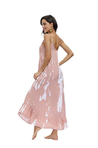 Image of BUENOS NINOS Women's V Neck Floral Maxi Dress Boho Printed Adjustable Spaghetti Strap Ethnic Beach Long Dress with Pockets