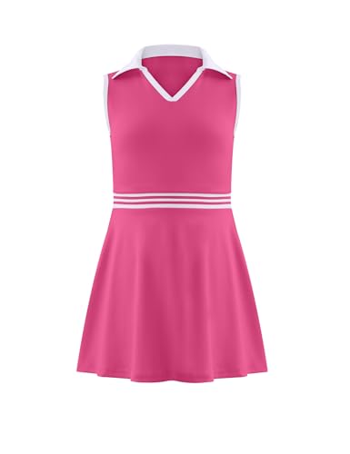 Image of Girls Tennis Dress Golf Outfit Sleeveless Athletic Dresses Polo V Neck Sport Skirt with Pockets 4-13Y