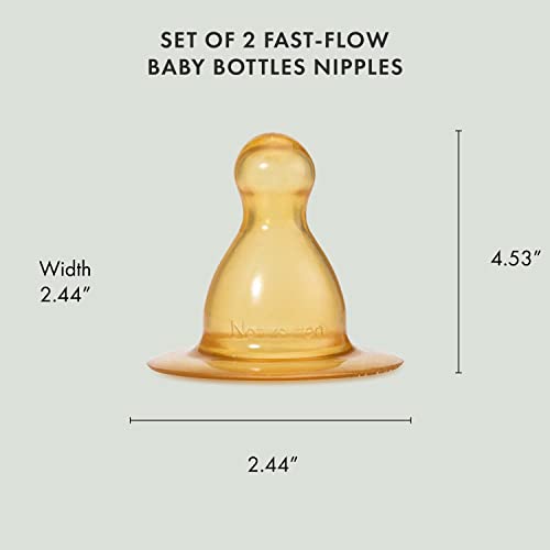 Natursutten Replacement Fast-Flow Bottle Nipples for Glass Baby Bottles - Eco-Friendly, BPA-Free Natural Rubber Nipples for Natursutten Baby Bottles - Made in Italy - 2 Pack