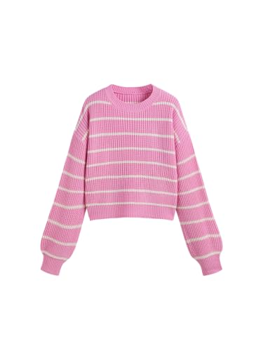 Image of CIDER Women's Cropped Striped Sweater Long Sleeve Crew Neck Trendy Pullover Tops