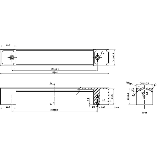 GRIMME Tebros LA 128 mm Square Furniture Handle Ideal as Handles for Kitchen Cupboards Width 163 mm Die-Cast Zinc Stainless Steel Effect - Image 2
