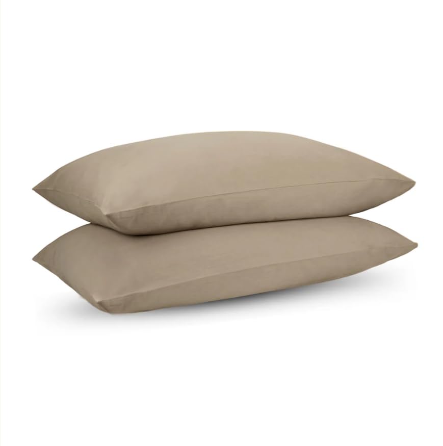 Image of Riverbed Brown Queen Fitted Percale Temperature Regulating Bedsheet Set - 100% Cotton, Soft Fitted Bedsheet 80x60 in + Pillow Covers 18x27 in, Lightweight Bed Linen for All Seasons