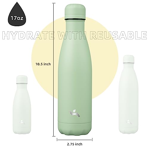 Image of Konokyo Insulated Water Bottles,17 oz Double Wall Stainless Steel Vacumm Metal Flask for Sports Travel,Macaron Green