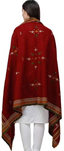 Image of Exotic India Women's Kutch Wool Shawl (SHV95--beige)