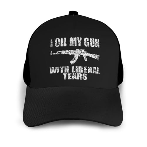 I Oil My Gun with Liberal Tears Bonnets Curved Brim Mesh Baseball Cap Casual Sun Hat Unisex3