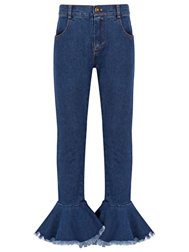 FEESHOW Girls Kids Flare Pants Bell Bottoms Jeans Youth Denim Leggings Ruffle Hem Baggy Trousers