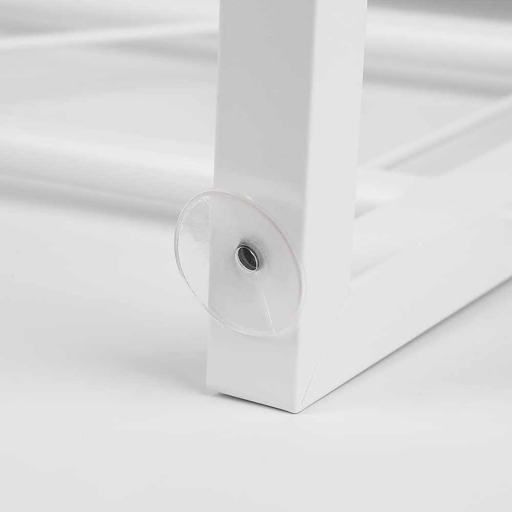 Estante de microondas extensible de metal, estante ajustable para cocina, estante de microondas vertical con 3 ganchos en S, práctico soporte de cocina para encimera (blanco)