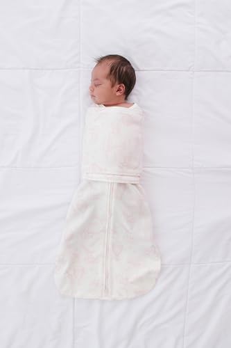 Image of The Butterfly Swaddle: Safe Organic Newborn Baby Sleep Sack & Wrap Blanket | Natural Transitional Accessory for Calming Sleep Support (Pink Safari, Med /Large)