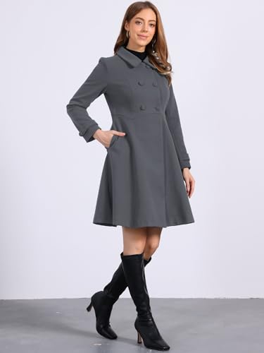 Allegra K Women's Winter Coat Overcoat Lapel Collar Long Swing A Line Double Breasted Pea Coat3