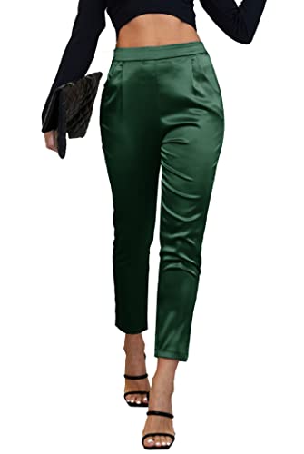Women's Satin Silky Dress Casual Cocktail Wed Pull on High Elastic Waist Pants