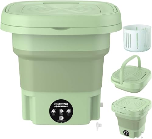 Portable Washing Machine Foldable High Capacity Mini Washer Deep Cleaning Half Automatic Washt-Green