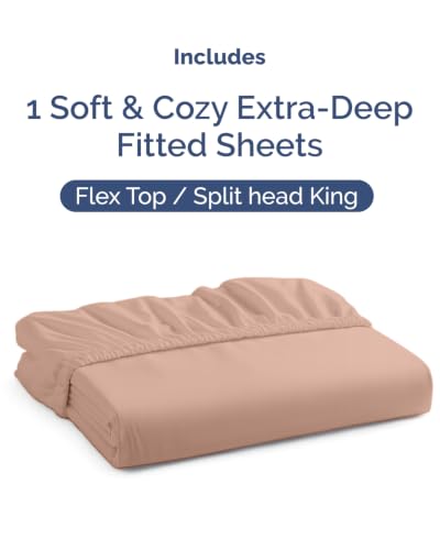 Image of Extra Deep Flex Top Split Head King Fitted Sheet - Hotel Luxury Single Fitted Sheet Only - Easily Fits 18 inch to 24 inch Mattress - Ultra Soft, Wrinkle Free w /Extra Deep Pockets - Mauve