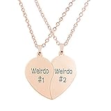 MJartoria BFF Necklace for 2 Split Heart Engraved Weirdo 1 Weirdo 2 Friendship Necklace Set Best Friends Forever Pendant