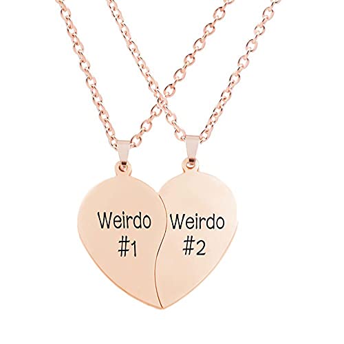 MJartoria BFF Necklace for 2 Split Heart Engraved Weirdo 1 Weirdo 2 Friendship Necklace Set Best Friends Forever Pendant