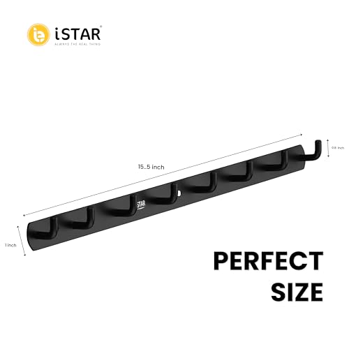 Image of iSTAR Stainless Steel 8 Pin Bathroom Cloth Hooks Hanger Door Bathroom Robe Hooks Rail for Hanging Keys,Clothes,Towel Steel Hook (Black) (Pack of 1)