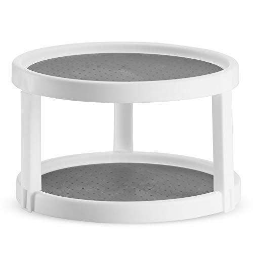2 Pack Non Skid Lazy Susan Cabinet Organizer Spice Rack 10 Inch Pantry, Kitchen, Countertop, Vanity Display Stand White/Gray