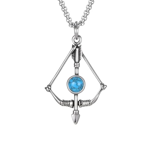 Pendentif Sagittaire arc et flèches vintage pour homme avec collier chaîne de boîte en acier