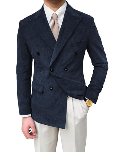 Mens Corduroy Jacket Double Breasted Blazer for Men Classic Suit Jacket Sport Coat Formal Casual Suit Blazer