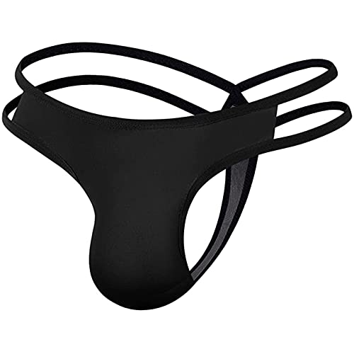 TAIKMD Bragas de bikini con espalda en T para hombre con doble correa de cintura baja, ropa interior G-String Clubwear, Negro, X-Large