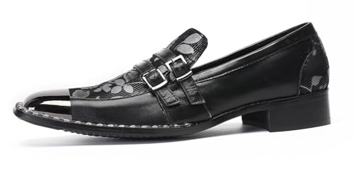 Santimon Men's Dress Wedding Penny Loafers - Leather Western Shoes Slip-Ons with Buckles & Metal Square Toe for Disco & Party2