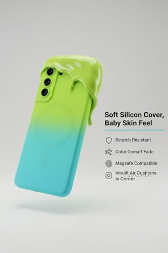 Image of amazon basics Gradient Mag-Safe Case for Samsung Galaxy S21FE 5G | Soft Silicone Shockproof Cover with Camera Protection | Slim Lightweight Design | Smooth Touch & Durable - Green & Blue