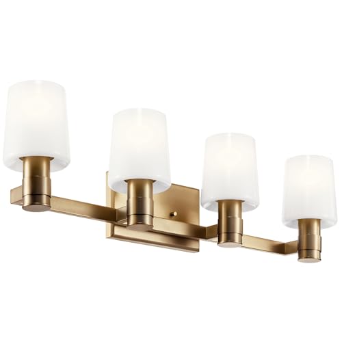 Image of Kichler Adani 4-Light Bathroom Vanity Light Fixture, Modern 30 inch Wall Mount Vanity Lights with Opal Glass in Champagne Bronze for Mirror Lighting Over Vanity (8.25 inch x 30 inch), 55177CPZ