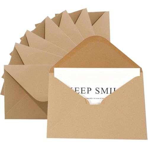 RODISHOMM 50 Stück Braune Briefumschläge DIN B6, Vintage Kraftpapier Umschläge ohne Fenster, Mit Nassklebung für Hochzeitseinladungen, Grußkarten und Einladungen