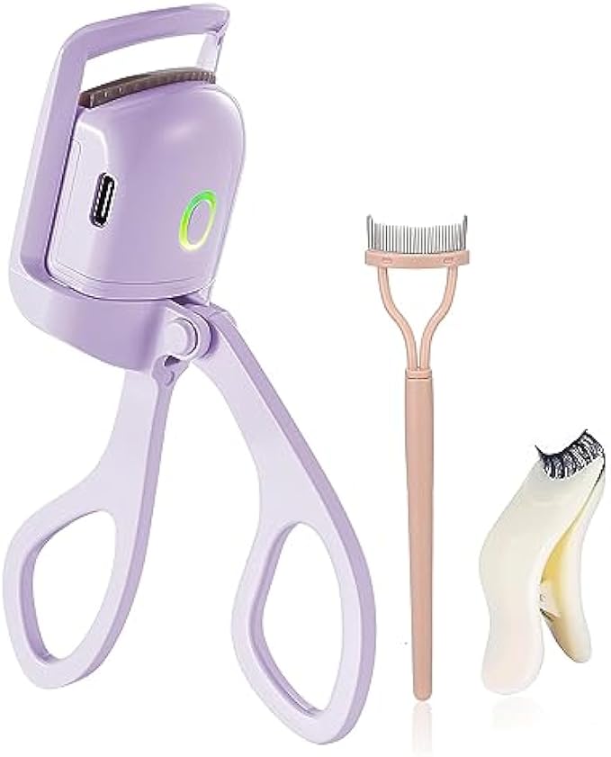 Heated Eyelash Curlers,Heated lash Curler,Handheld Eye Lash Curler,Electric Eyelash Curler,3 Heating Modes with Sensing Heating Silicone Pad,Quick Natural Curling Eye Lashes,Purple