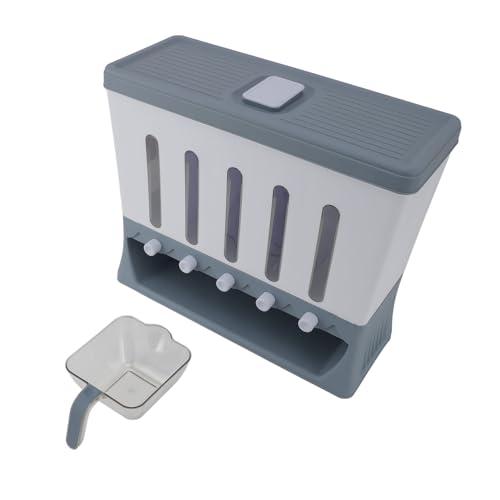 Caja de Dispensador de Arroz, Dispensador de Cereales de 5 Compartimentos que Ahorran Pared para la Cocina (Gris premium)