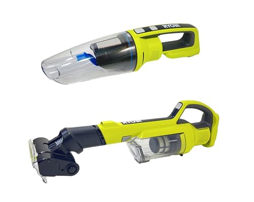 RYOBI 18V Cordless Hand Vacuum with Powered Brush PCL700B with 18V Cordless Wet/Dry Hand Vacuum PCL702B (Tools Only)