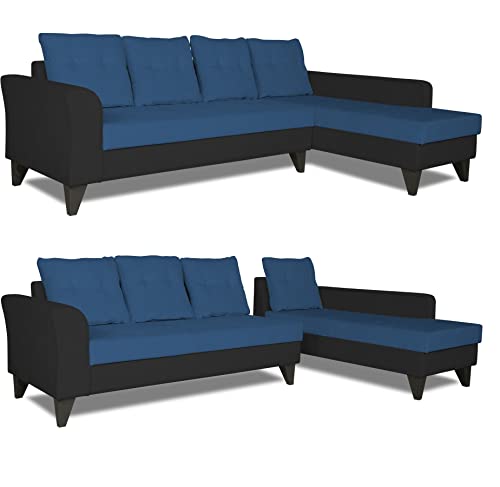 Image of Adorn India Maddox Tufted L Shape 6 Seater Sofa Set RHS (Blue & Black) (3 Year Warranty)
