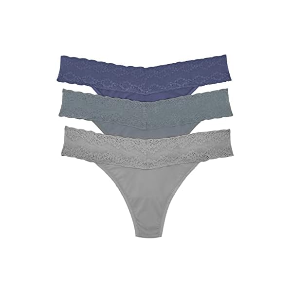 Natori-Womens-Bliss-Perfection-One-Size-Thong Natori Women Bliss Perfection One Size Thong 3-Pack (Blue Indigo/River/Quicksilver, One Size)