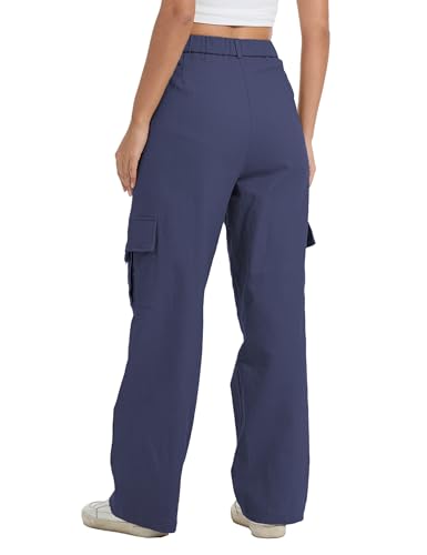 Image of Cargo Pants for Women High Waist Wide Leg Stretchy Pull On Baggy Casual Pants with Pockets