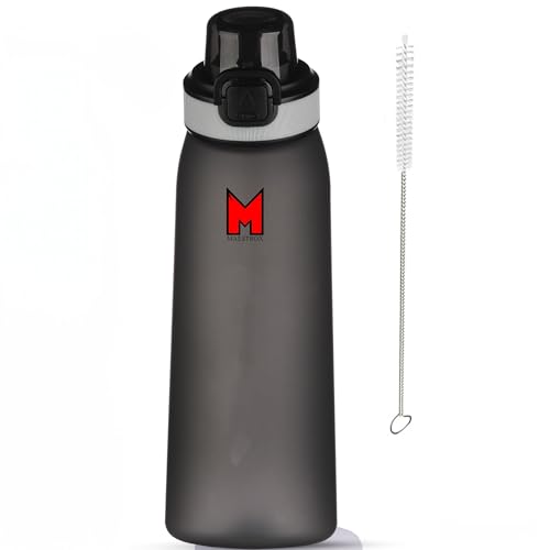 Maestrox Tritan Water Bottle with Straw – 700ml Sports Water Bottle Leakproof Includes Straw Cleaning Brush – Drinking Bottles for Adults Ideal for Gym, Office – Flip Top Lid and Wide Mouth - (black)