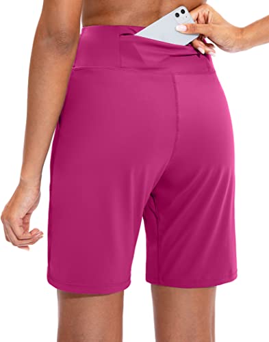 Image of SANTINY Bermuda Shorts for Women with Zipper Pocket Womens High Waisted Long Shorts for Running Workout Athletic