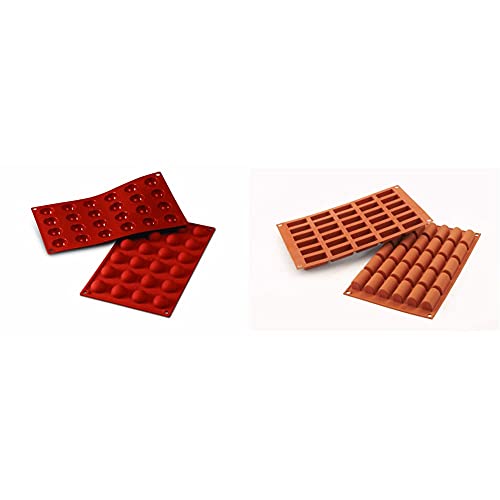 silikomart 20.006.00.0060 Stampi, Silicone, Rosso & 26.129.00.0060 Sf129 - Stampo Per Mini Dolce A Tronchetto, 30 Spazi, In Silicone, Colore Terra Cotta