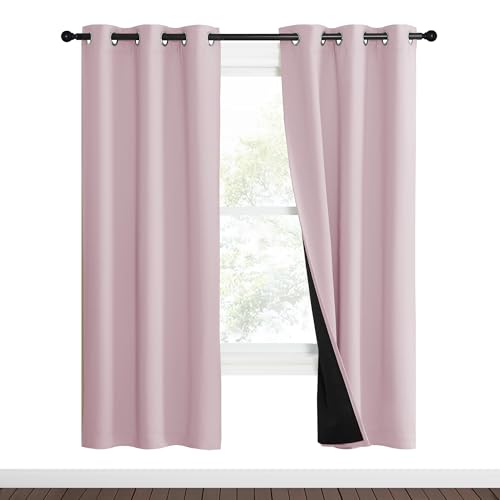 Image of NICETOWN 100% Blackout Window Curtain Panels, Heat and Cold Blocking Drapes with Black Liner for Nursery, 70 inch Thermal Insulated Draperies (Lavender Pink, 2 Pieces, 37 inch Wide Each Panel)