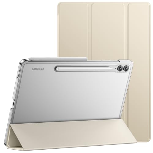 JETech Case for Samsung Galaxy Tab S9 FE+ / S9 FE Plus 12.4-Inch, Slim Translucent Back Tri-Fold Stand Protective Tablet Cover, Support S Pen Charging, Auto Wake/Sleep (Beige)