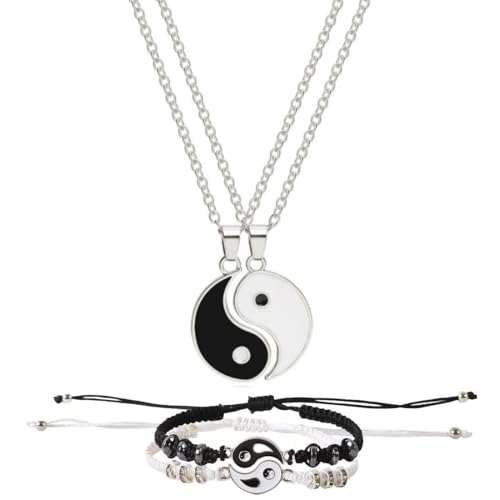 UYVPAER Ensemble Collier Et Bracelet Yin Yang, Bracelets Colliers Meilleur Ami Pour 2 Bracelet Cordon Réglable Yin Yang Correspondant Collier Pendentif Yin...