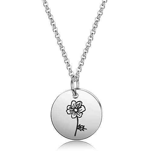 Detailed Personalized Birth Flower Necklace Birth Month Mom Necklace Birthday Gift for Her (Oct.-Cosmos)
