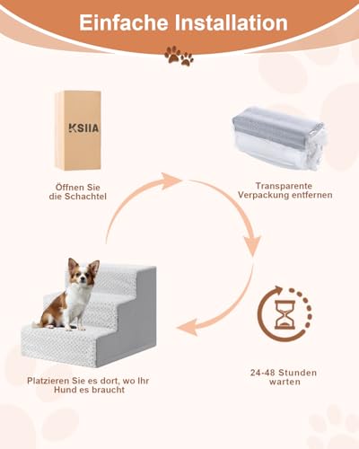 KSIIA Hundetreppe für Kleine Hunde 33cm Hoch, Haustiertreppe mit Abnehmbarem Waschbarem Bezug, Katzentreppe für Alte Katzen Hunde, Rutschfestem Hunderampe Hundetreppe für Bett Sofa, Grau