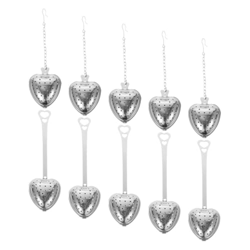 Sewroro 10 Stück Pack Herzförmige Teefilter aus Edelstahl Feinmaschige Teesiebe mit Langem Griff für Losen Tee Rostfreie Teesiebe für Aromaufguss zu Hause und Büro