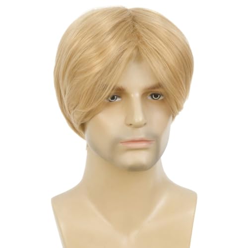 Image of Swiking Blonde Short Straight Wigs for Men Natural Middle Part Synthetic Hair Wigs for Male Daily Party Wig