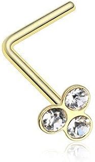 Golden Trinity Gem Top L-Shaped Nose Ring
