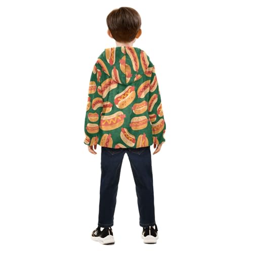 Hotdog Pattern on Green Background Toddler Fleece Jacket Girl Boys Hooded Fleece Jacket Coat Warm4
