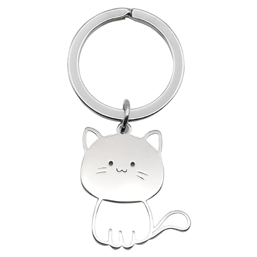 Llavero metálico gato, Llavero con Forma de Gato, Regalo amante de los gatos, Key Chain felino, diseño gatito, cat shape keychain, Metálico, 3 cm longitud gato, Acabado brillante