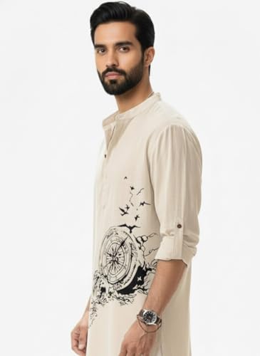 Image of Amazon Brand - INKAST Men's Cotton Blend Mandarin Collar Regular Fit Full Sleeve Casual Short Kurta