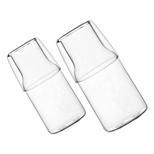BESTYASH 2Sets Transparent Water Carafe with Cup Portable Glass Pitcher for Beverages for Bedroom and Office Use Heat Cold Resistant High Borosilicate Glass