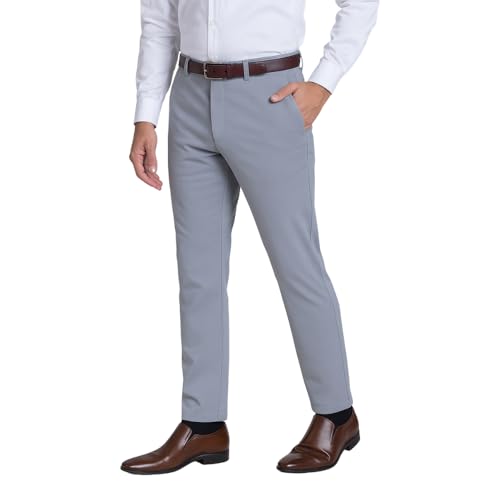 Image of Men's Stretchable Formal Trousers | Regular Fit Mid Rise Office Wear Pants | Elasticated Waistband 2 Inch Stretch | 4 Pocket Pant